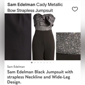 Sam Edelman Black Jumpsuit with strapless Neckline and Wide-Leg Design.